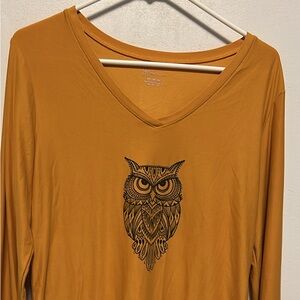 No Boundaries Mustard Owl Graphic Blouse